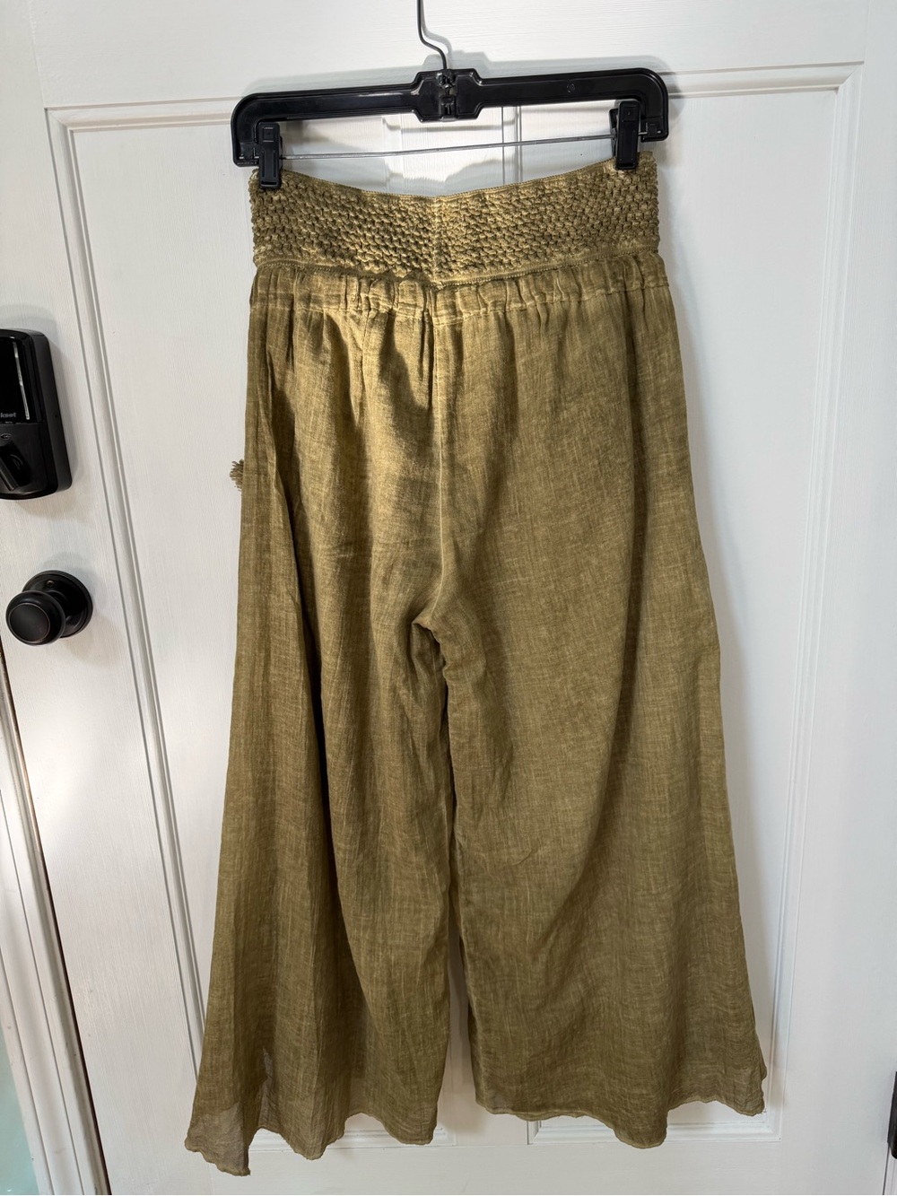 Boho Cotton/Gauzy Blend Olive Wide-Leg Pants - Picture 4 of 9
